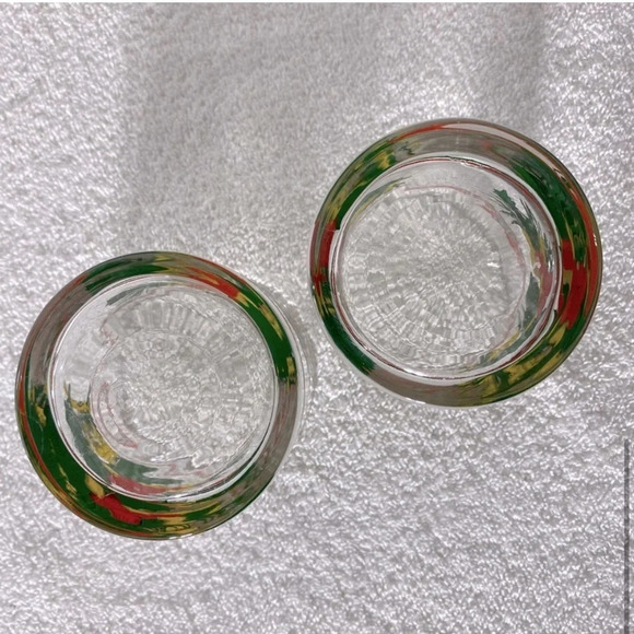 Vintage Christmas Theme Pattern Low  Ball Whiskey Rocks Glasses x2 - Picture 6 of 7